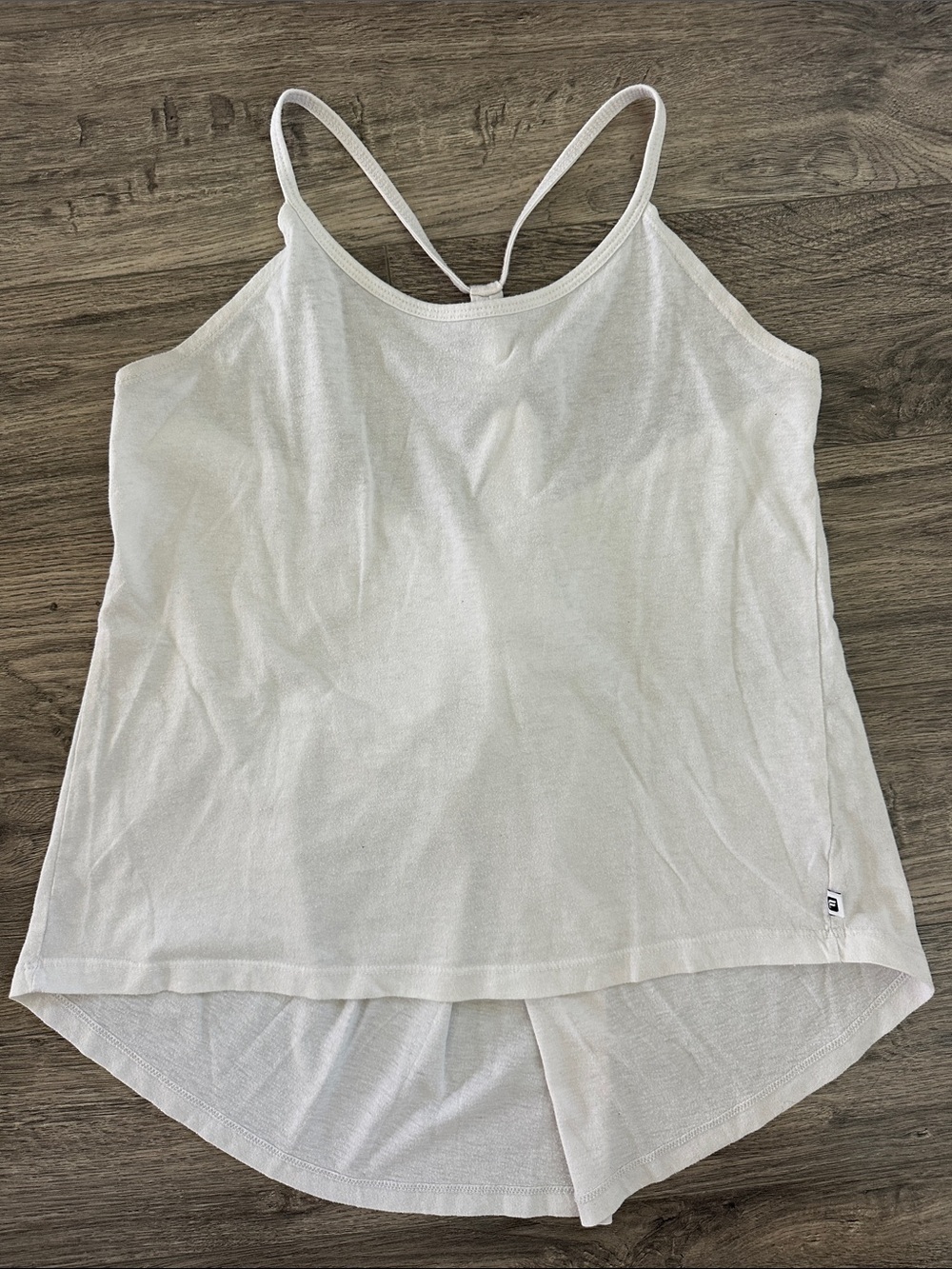 Fabletics Cream Racerback Tank with Hi-Low Hem